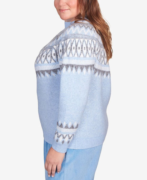 Plus Size Swiss Chalet Fair Isle Yoke Mock Neck Sweater
