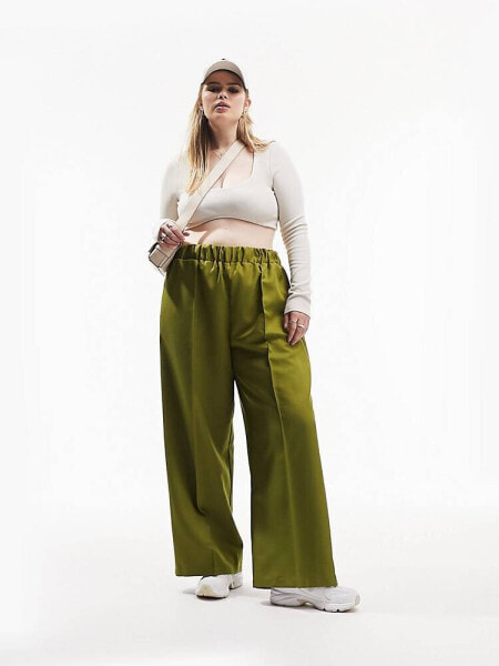 ASOS DESIGN Curve – Elegante Hose in Khakigrün mit elastischem Bund