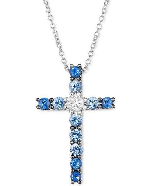 Le Vian blueberry Sapphire (5/8 ct. t.w.) & White Sapphire (1/8 ct. t.w.) Cross 18" Pendant Necklace in 14k White Gold