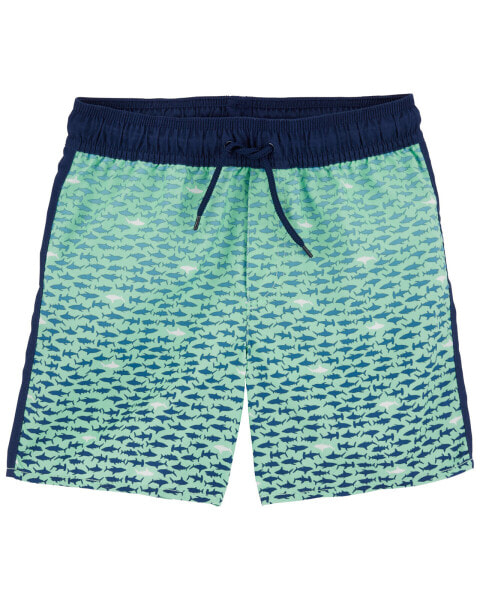 Kid Shark Print Swim Trunks 12