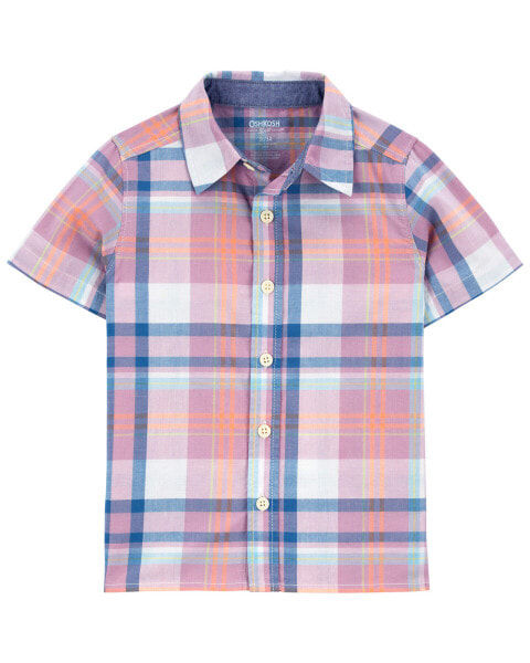 Toddler Plaid Button-Front Short Sleeve Shirt 3T