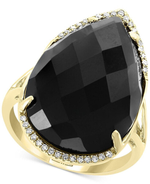 EFFY® Onyx (22 x 15mm) & Diamond (1/10 ct. t.w.) Statement Ring in 14k Gold