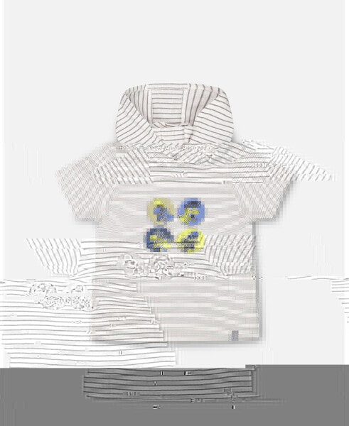 Boy Hooded T-Shirt White And Grey Stripe - Child