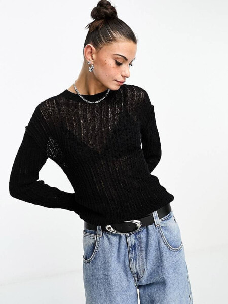 Weekday Ada lightweight knit jumper in black