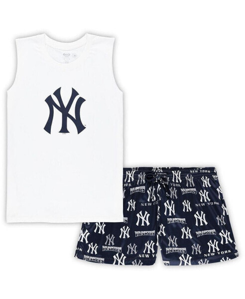 Women's White, Navy New York Yankees Plus Size Tank Top and Shorts Sleep Set