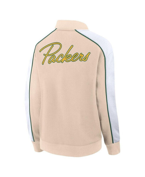 Women's Tan Green Bay Packers Lounge Full-Snap Varsity Jacket