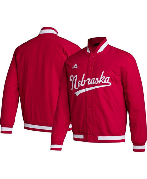 Куртка для тренеров бейсбольной команды Adidas Scarlet Huskers в ярком красном цвете.