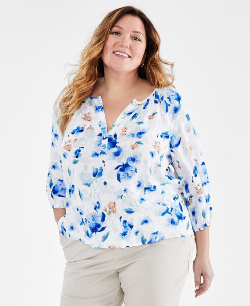 Plus Size Shine Floral-Print Blouse, Created for Macy's