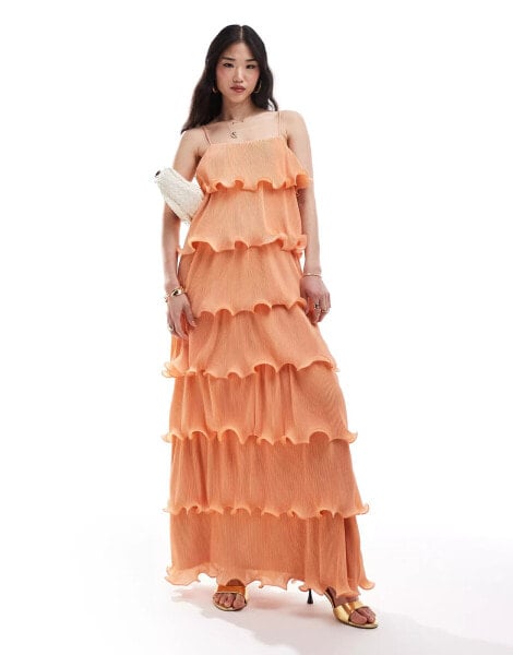 Pretty Lavish tiered ruffle maxi dress in orange