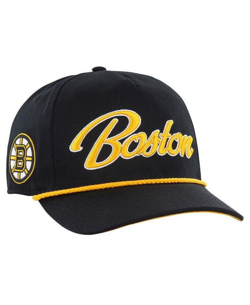47 Men's Black Boston Bruins Overhand Logo Side Patch Hitch Adjustable Hat