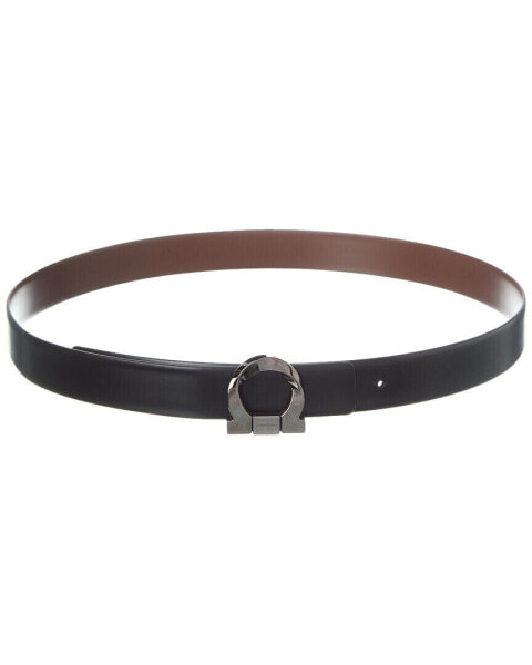 Ferragamo Fixed Gancini Twist Leather Belt Men's Black 105