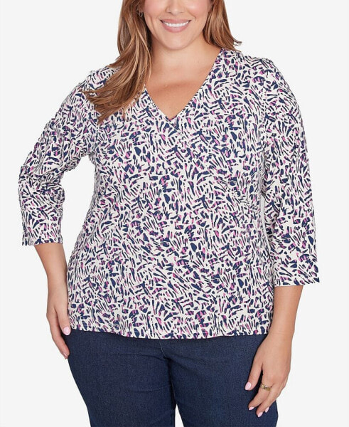 Plus Size Printed Essentials 3/4 Sleeve Top