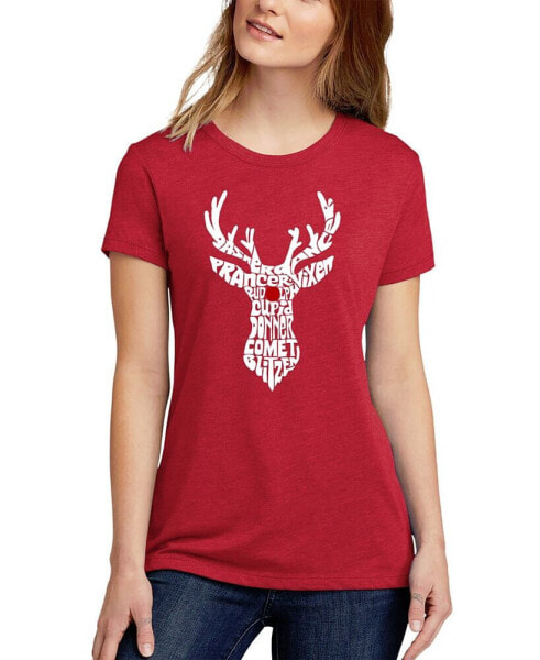 Women's Premium Blend Santa's Reindeer Word Art T-shirt