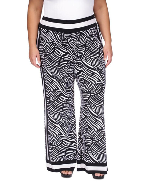 Plus Size Zebra-Print Striped-Border Pants