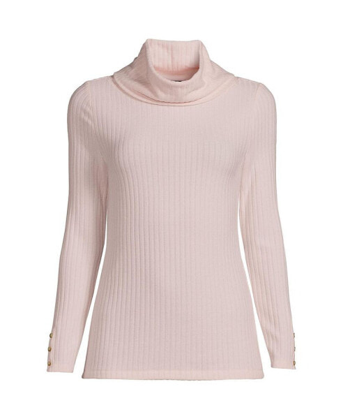 Women's Plus Size Long Sleeve Wide Rib Cowl Neck Tee