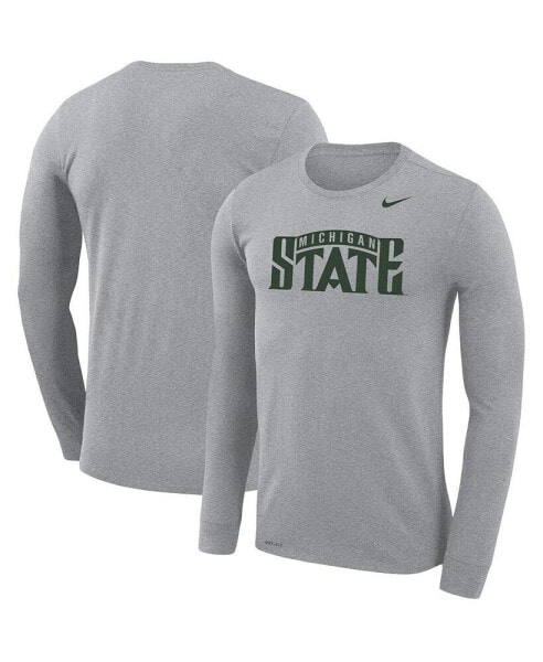 Men's Heathered Gray Michigan State Spartans School Wordmark Logo Performance Legend Long Sleeve T-shirt