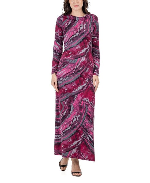 Women's Print Long Sleeve Side Slit Maxi Dress