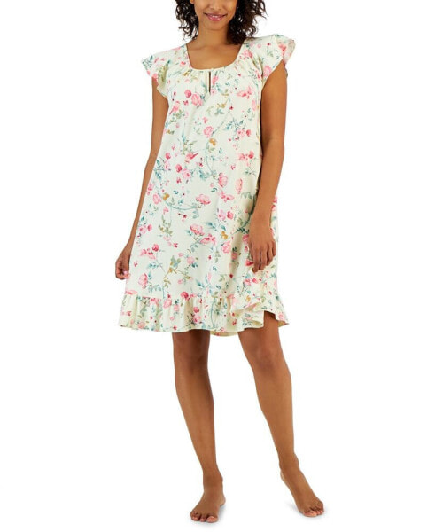 Women's Cotton Printed Flutter-Sleeve Chemise, Created for Macy's