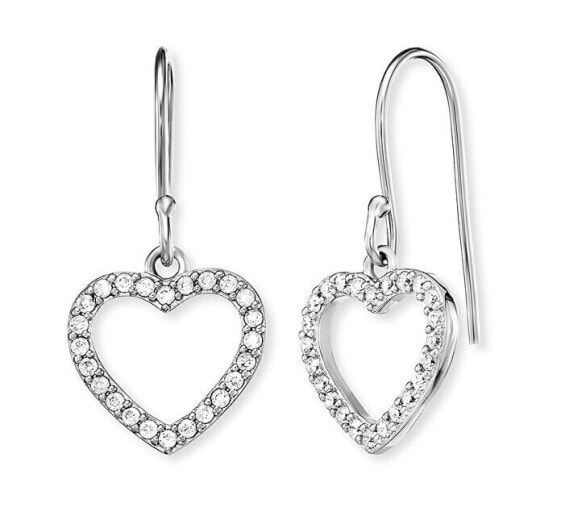 Silver dangle earrings Heart with zircons ERE-HEASHIN-ZIH