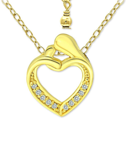 Giani Bernini cubic Zirconia "Mother & Child" Heart Pendant Necklace in 18k Gold-Plated Sterling Silver and Sterling Silver, 16" + 2" extender, Created for Macy's