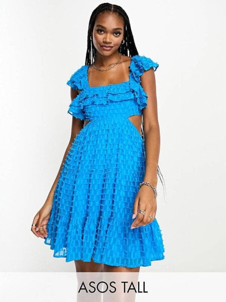 Платье ASOS DESIGN Tall в ярко-синем цвете с оборками и декоративным вырезом