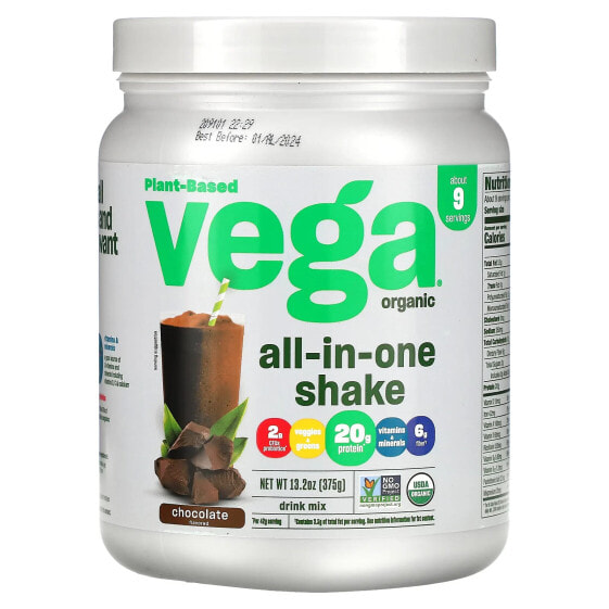 Спортивное питание растительный протеин Vega Органический коктейль "Все в одном", с шоколадом, 375 г