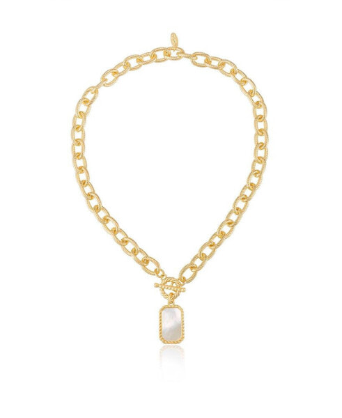 Gold Plated Chain Link and Mother of Pearl Pendant Necklace