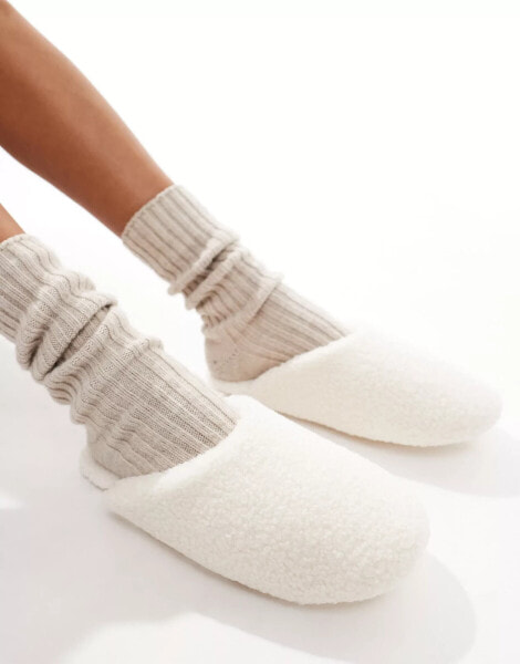 Lindex borg slippers in off white