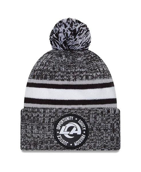 Men's Heather Black Los Angeles Rams 2023 Inspire Change Cuffed Knit Hat with Pom