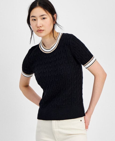 Women's Short-Sleeve Cable-Knit Sweater