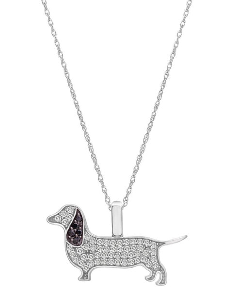Wrapped white Diamond (1/5 ct. t.w.) & Black Diamond (1/20 ct. t.w.) Dachshund Pendant Necklace in 10k White Gold, 16" + 2" extender, Created for Macy's