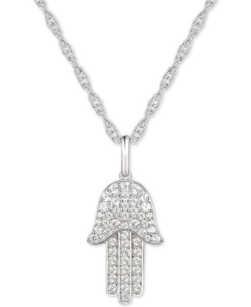 Diamond Hamsa Hand 18" Pendant Necklace (1/3 ct. t.w.) in Sterling Silver