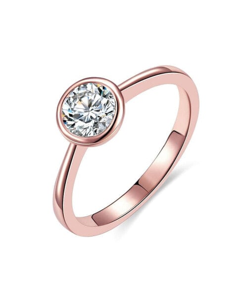RA 18K Rose Gold Plated with Cubic ZIrconia Modern Bezel Promise Engagement Ring