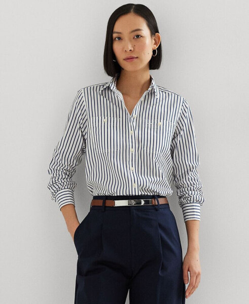 Petite Striped Roll-Tab Shirt