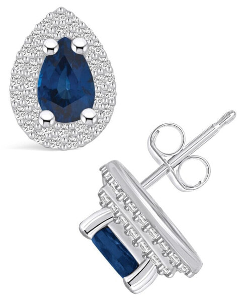 Sapphire (1 Ct. t.w.) and Diamond (3/8 Ct. t.w.) Halo Stud Earrings