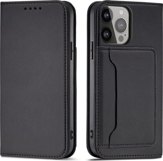 Hurtel Magnet Card Case etui iPhone 14 Pro pokrowiec z klapką portfel podstawka czarne