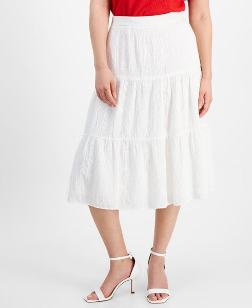 Petite Pull-On Tiered Midi Skirt