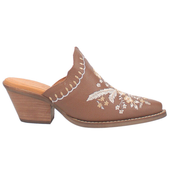 Dingo Wildflower Floral Embroidered Round Toe Mule Booties Womens Brown Casual B