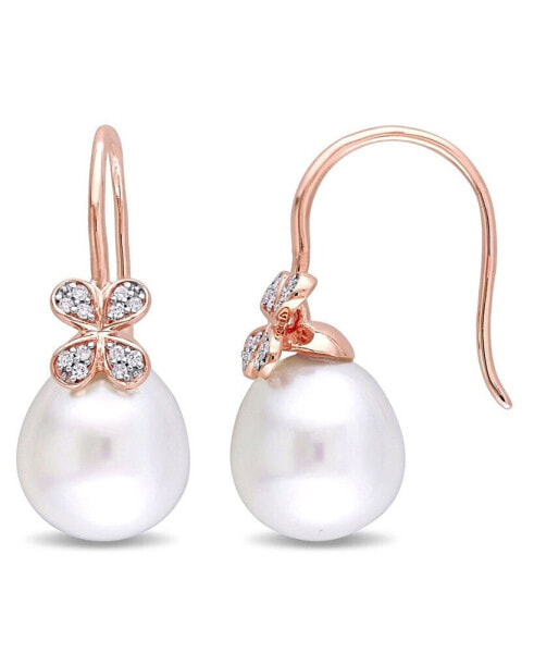 Серьги Macy's South Sea Cultured Pearl and Diamond Petal