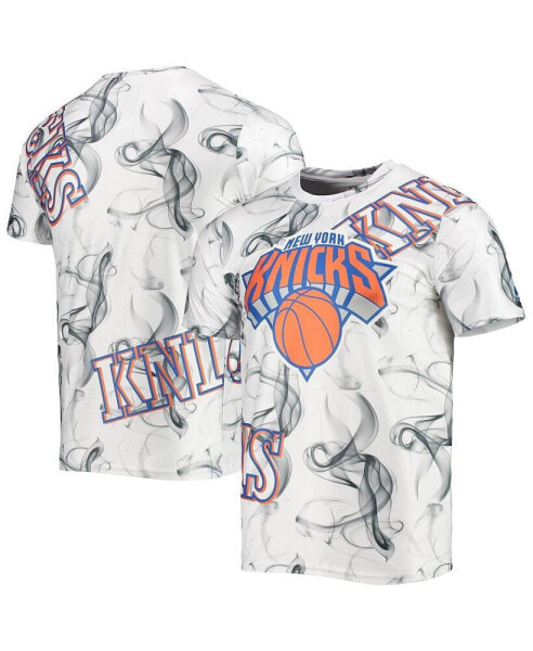 Men's White, Black New York Knicks Asymmetric Bold Smoke T-shirt
