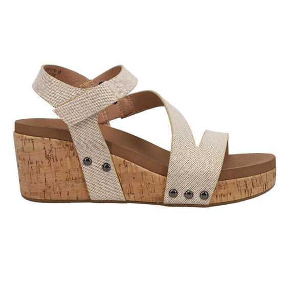 Corkys Spring Fling Studded Wedge Ankle Strap Womens Beige, Gold Casual Sandals