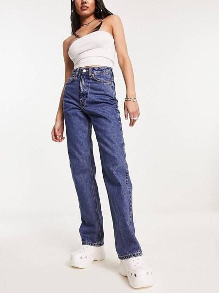 Weekday Rowe extra high waist straight leg jeans in nobel blue