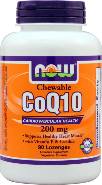 NOW Foods CoQ10 Комплекс с коэнзимом Q10 витамином Е и лецитином для поддержки энергии и сердечно-сосудистого здоровья 200 мг 90 леденцов