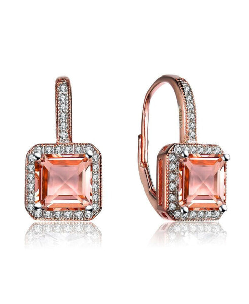Sterling Silver Cubic Zirconia Square Cushion Drop Earrings
