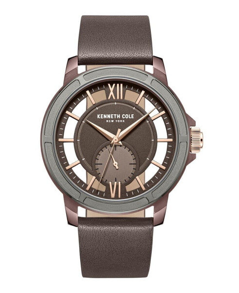 Men's Transparency Brown Genuine Leather Watch 44mm