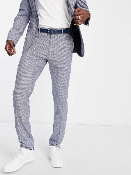 Topman skinny suit trousers in blue check