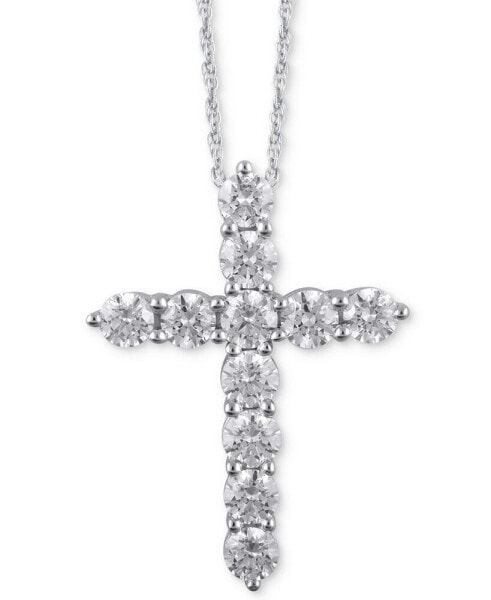 Diamond Cross 18" Pendant Necklace (3 ct. t.w.) in 14k White Gold