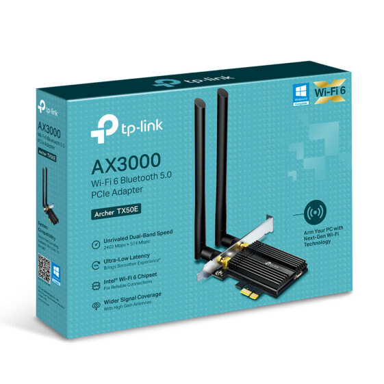 Wi-Fi адаптер TP-Link AX3000 с поддержкой Bluetooth 5.0 - PCIe - WLAN / Bluetooth - Wi-Fi 6 (802.11ax) - 2402 Mбит/с - Черный - Металлический