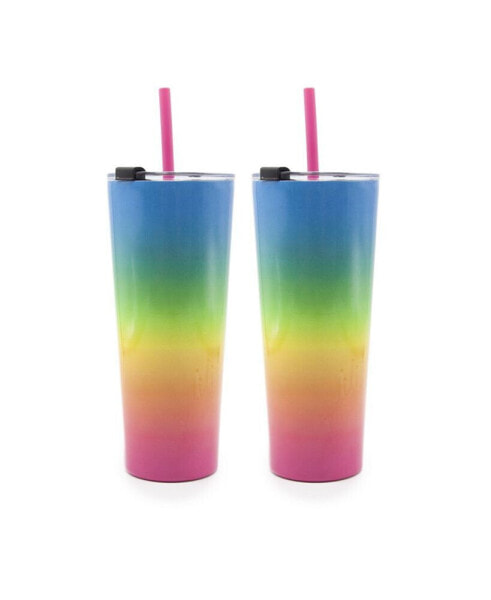 24 oz Ombre Insulated Straw Tumblers Set, 2 Piece