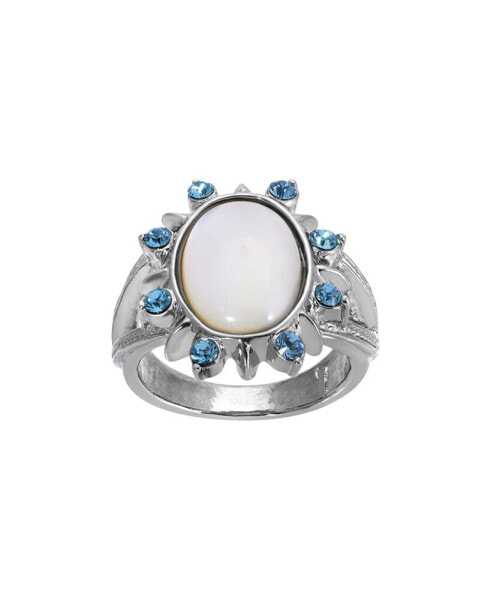 Silver-Tone Mother of Pearl and Aqua Stone Ring